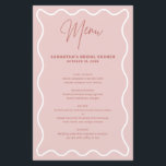 Pink and White Wavy Border menu card with name<br><div class="desc">Designed to coordinate with our Wavy Border Collection, this modern menu card features the trendy & popular wavy border in white colour on pink background. If you want to catch your guest's attention with a pop of colour on your trendy invitation, this suite is perfect for you. For more advanced...</div>