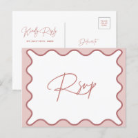 Pink and White Wavy Border RSVP Postcard