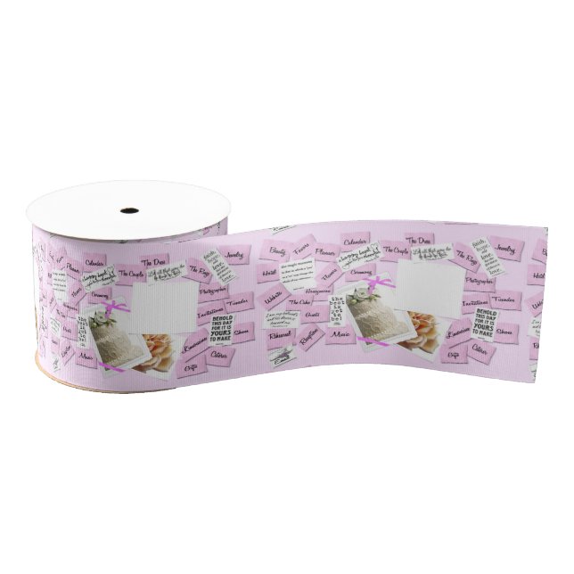 Pink and White Wedding Anniversary Ribbon Grosgrain Ribbon (Spool)