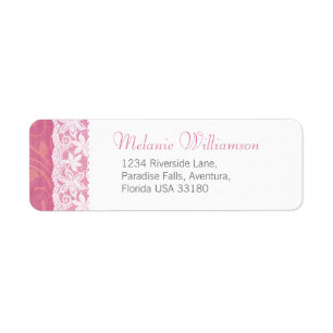Pink and white wedding return reply address label