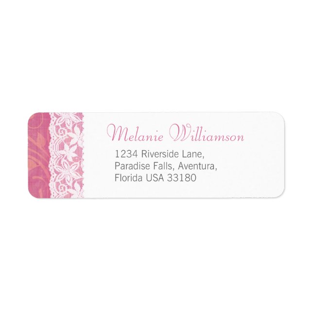 Pink and white wedding return reply address label (Front)