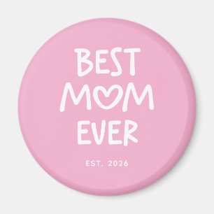 Pink and White Whimsical Heart Best Mum Ever Est. Magnet