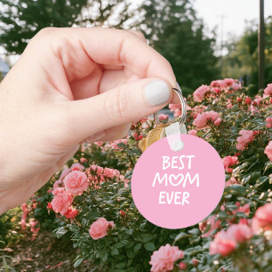 Pink and White Whimsical Heart Best Mum Ever Photo Key Ring