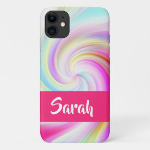 Pink and white whirl patterned iPhone 11 case
