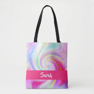 Pink and white whirl patterned tote bag