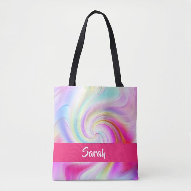 Pink and white whirl patterned tote bag (Front)