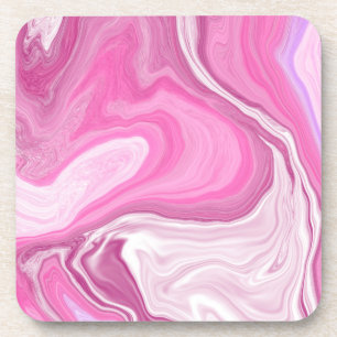 Pink and White with a Touch of Purple Marble Art Coaster