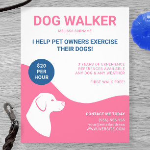 Pink And White With Blue Dog Walker Template Flyer