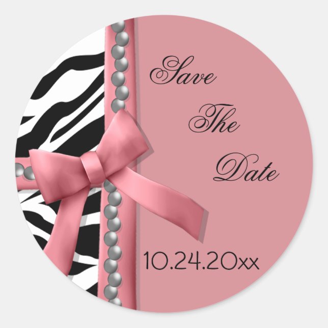 Pink And White Zebra Gems Classic Round Sticker (Front)