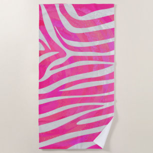 Pink and White Zebra Pattern Beach Towel