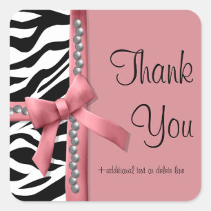 Pink And White Zebra Striped With Silver Pearls Square Sticker