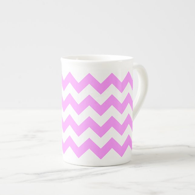 Pink and White Zigzag Bone China Mug (Front Right)