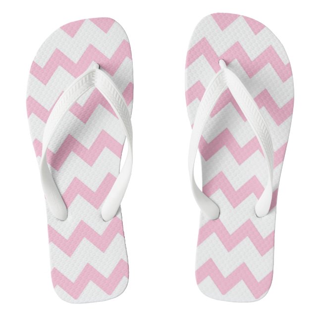 Pink and white zigzag chevron design pastel colour thongs (Footbed)