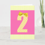 Pink and Yellow 2nd Birthday Card<br><div class="desc">A cute pink and yellow 2nd birthday card featuring the number two wearing a yellow hair bow. This girly 2nd birthday card can be personalised inside with your card message. This  cute 2nd birthday card would make a sweet keepsake for your granddaughter,  daughter,  goddaughter,  etc.</div>