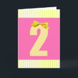 Pink and Yellow 2nd Birthday Card<br><div class="desc">A cute pink and yellow 2nd birthday card featuring the number two wearing a yellow hair bow. This girly 2nd birthday card can be personalised inside with your card message. This  cute 2nd birthday card would make a sweet keepsake for your granddaughter,  daughter,  goddaughter,  etc.</div>