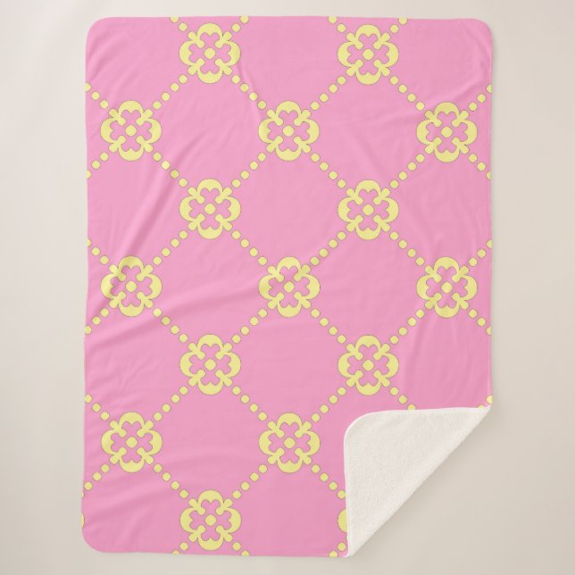 Pink and yellow abstract pattern sherpa blanket (Front)