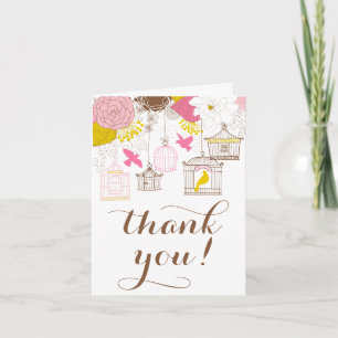 Pink and Yellow Birdcages Spring Floral Thank You