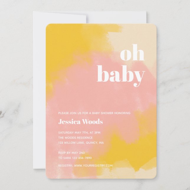 Pink and Yellow Boho Baby Shower Invitation (Front)