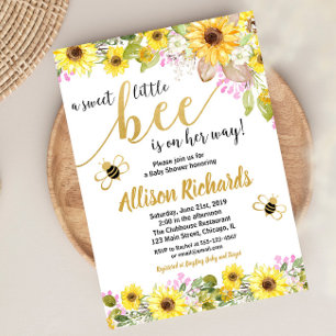 Pink and yellow bumble bee girl baby shower invitation