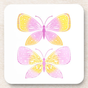 Pink and Yellow Butterflies Coaster