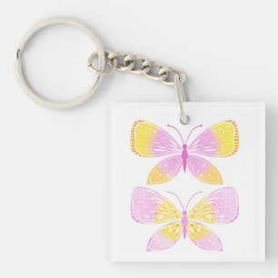 Pink and Yellow Butterflies Key Ring