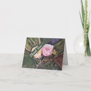 Pink and Yellow Cactus Watercolor Floral Thank You Card