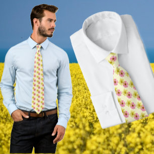 Pink and Yellow Cactus Zinnia Floral  Tie