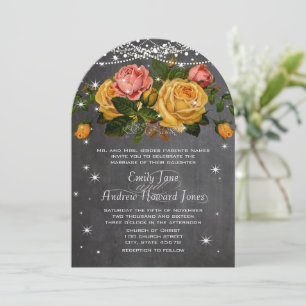 Pink and Yellow Chalkboard Heirloom Rose Wedding Invitation