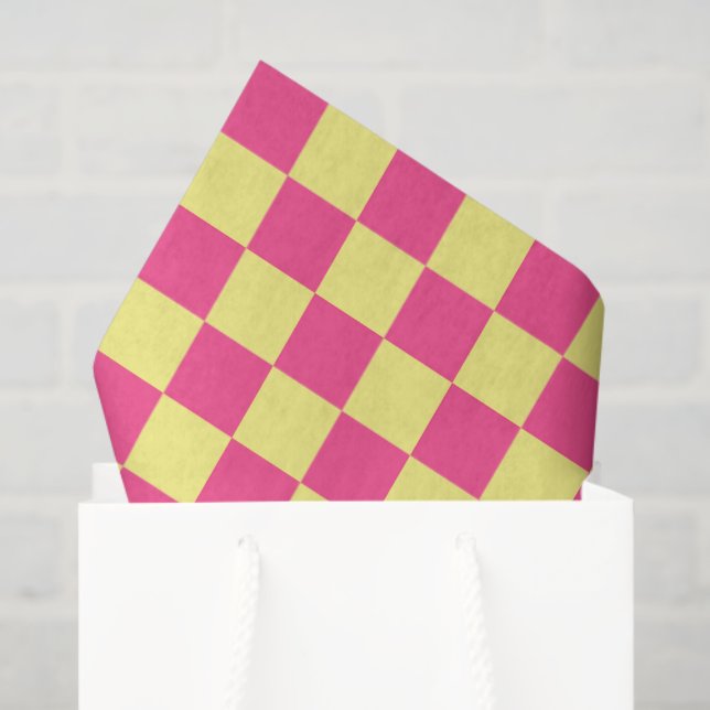Pink and Yellow Checkered Print Tissue Paper (Gift Bag)