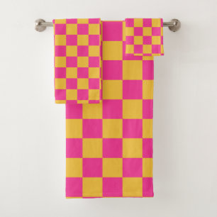 Pink and Yellow Chequerboard Bath Towel Set