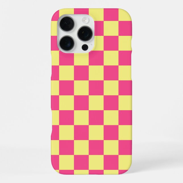 Pink and Yellow Chequered Print iPhone Case (Back)