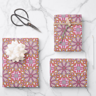 Pink and Yellow Circle Mandala   Wrapping Paper Sheet