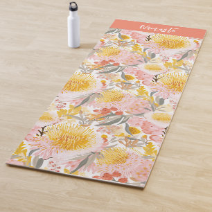 Pink and Yellow Coastal Flowers Yoga Mat