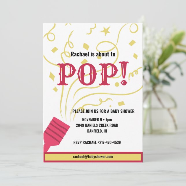 Pink and yellow confetti baby shower invitation (Standing Front)