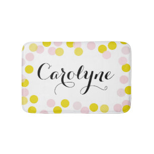 Pink and Yellow Confetti Dots Pattern Personalised Bath Mat