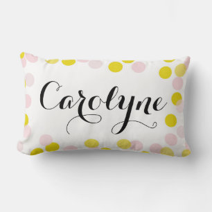 Pink and Yellow Confetti Dots Pattern Personalised Lumbar Cushion