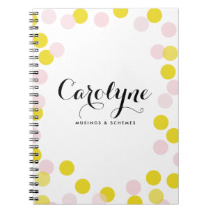 Pink and Yellow Confetti Dots Pattern Personalised Notebook
