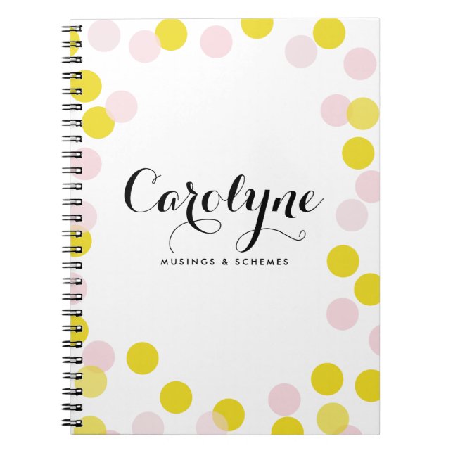 Pink and Yellow Confetti Dots Pattern Personalised Notebook (Front)