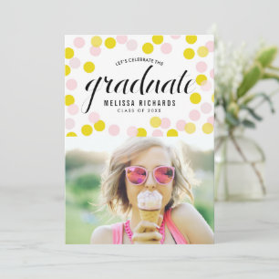 Pink and Yellow Confetti Dots Photo Graduation Announcement