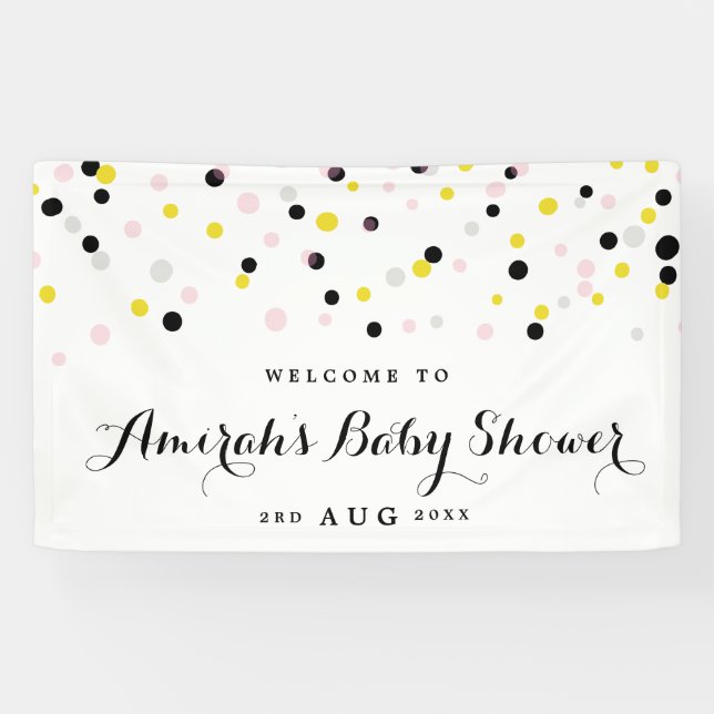 Pink and Yellow Confetti Polka Dots Baby Shower Banner (Horizontal)