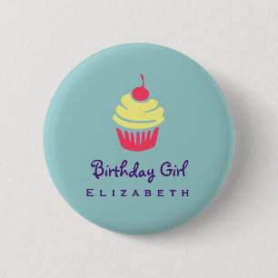 Pink and Yellow Cupcake Cherry On Top Birthday 6 Cm Round Badge