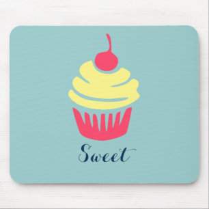 Pink and Yellow Cupcake with Cherry On Top Mouse Pad