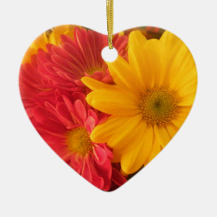 Pink and Yellow Daisies Ceramic Ornament