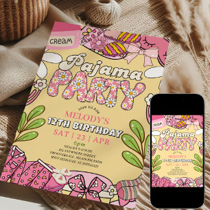 Pink and Yellow Daisy Pajama Party Birthday  Invitation