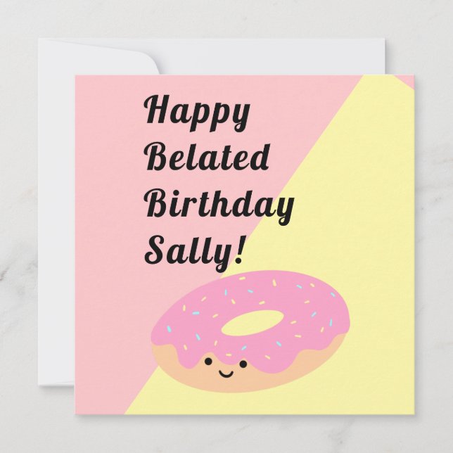Pink and Yellow Doughnut | Birthday Greeting Flat Card (Front)