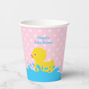Pink and Yellow Duck Baby Shower Custom Paper Cups