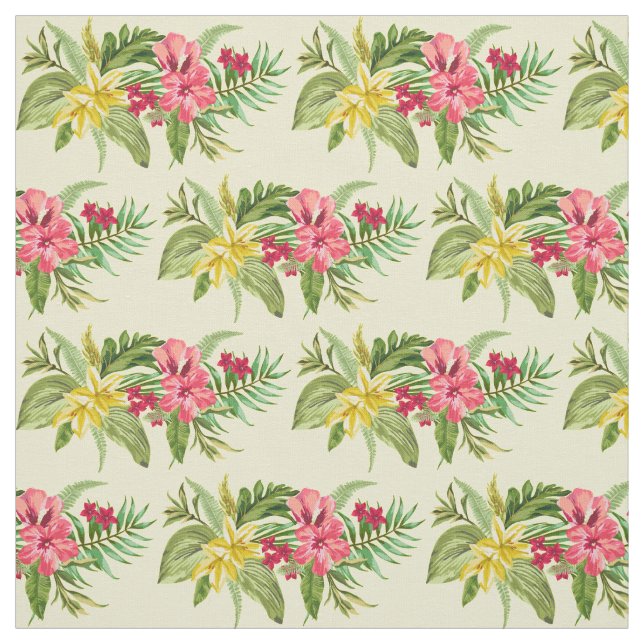 Pink And Yellow Exotic Flowers Fabric (Swatch)