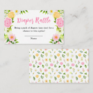 Pink and Yellow Floral Baby Shower Diaper Raffle Enclosure Card