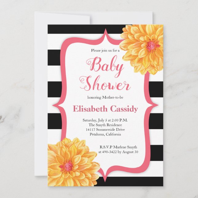 Pink and Yellow Floral Baby Shower Invitation (Front)