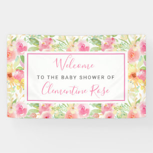 Pink and Yellow Floral Baby Shower Welcome Banner